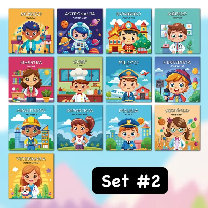 Set de Tarjetas ilustradas para niños - Aprendiendo las Profesiones - Set de Tarjetas educativas bilingüe Español - Inglés - Image 5