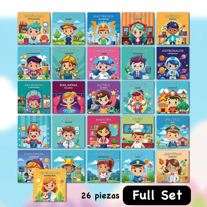 Set de Tarjetas ilustradas para niños - Aprendiendo las Profesiones - Set de Tarjetas educativas bilingüe Español - Inglés - Image 6