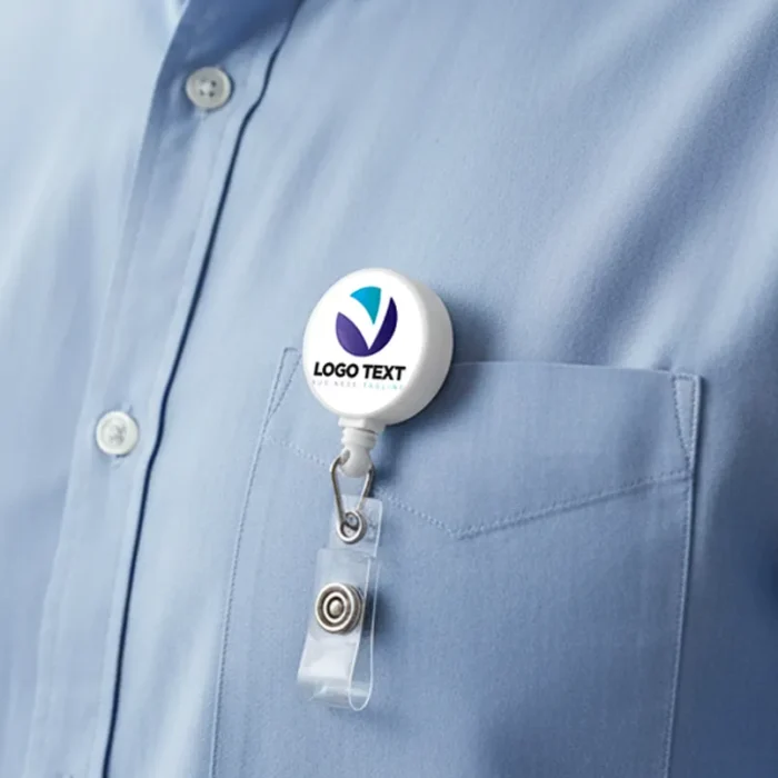 Soporte retráctil para tarjetas de identificación con diseño personalizado - Con clip de agarre de metal