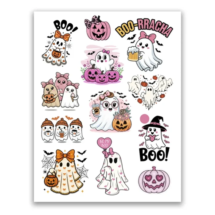 Tatuajes temporales de Cute Hallowen – Hoja 8,5 x 11 pulgadas – Colección hallowen 2025