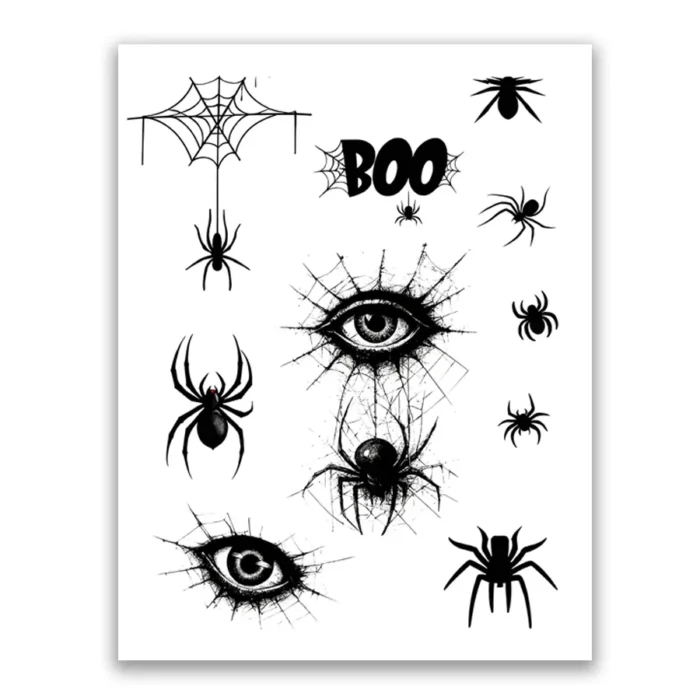 Tatuajes temporales de Dark Hallowen – Hoja 8,5 x 11 pulgadas – Colección hallowen 2025