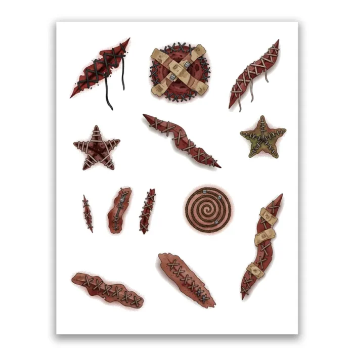 Tatuajes temporales de Efectos de Heridas – Hoja 8,5 x 11 pulgadas – Colección hallowen 2025