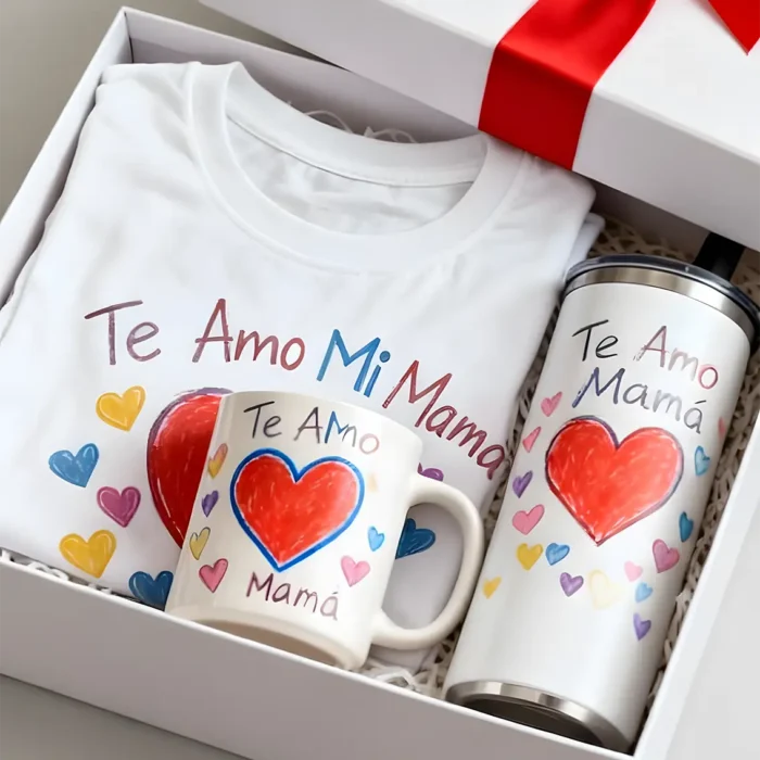 Combo #1 Regalo para dia de las madres, Camiseta +Termo + Taza personalizados